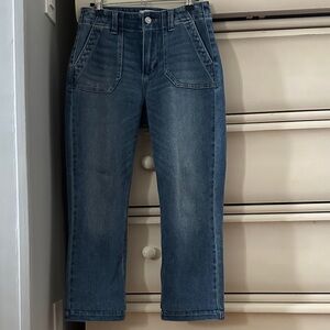 Paige Mid Wash Straight Leg Cropped Jeans, size 25